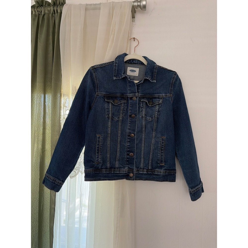 Old Navy Denim Jacket Womens Medium Blue Authentic Dark Trucker Stretch